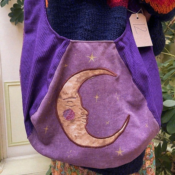 Gorgeous Purple Velvet Double Sided Sapphic Oracle Bag w/ Moon & Butterfly - Picture 1 of 14